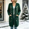Novo cardigã de botões de comprimento longo de Natal, suéter casaco de moda estampado outono e inverno personalizado casual para mulheres