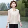 Camisa delgada de principios de otoño para mujeres de mediana edad y mayores con cuello camisero, camisa adelgazante para madre, top vintage, camisa básica elegante