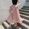 Saia Chiffon Verão Drapeada Barra Larga para Mulheres, Saia Plissada Estilo Fada, Saia Guarda-Chuva Emagrecedora, Saia Midi