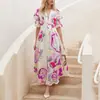 Otoño 2027 Sitio Independiente Moda Femenina Amazon Nuevo Estilo Europeo y Americano Ajuste Delgado Acampanado Gasa Estampado Vestido Largo Vestido de Playa
