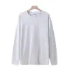 Camiseta de manga larga unisex color liso, cuello redondo, corte holgado, puño acanalado de 260 g, blanco puro, lisa, casual, moda