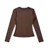 Camiseta Kardashian Cintura Ampulheta com Cintura Estilo Quadrinhos, Slim Fit Elástico, Camisa Básica Versátil Emagrecedora Manga Longa Europeia e Americana Tendência