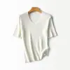 Padrão Espinha de PeixeSimples e Confortável Lã de Seda de Amora Gola V Tricô Manga Curta Feminino Verão Temperamento Emagrecedor Camiseta Top