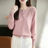 Cárdigan de Punto con Cuello Redondo, Botones, Bloques de Color en el Cuello, Ajuste Holgado, Suéter para Mujer, Venta al por Mayor Transfronteriza