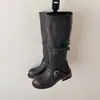 Botas largas retro de punta redonda, tacón grueso, para mujer, nuevo estilo 2026, color lavado, efecto adelgazante, estilo vaquero occidental, botas de montar altas