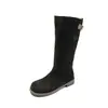 Botas largas para mujer, nueva colección otoño/invierno 2026, con hebilla y cremallera trasera, punta redonda, tacón grueso, estilo retro, a la moda, versátiles y casuales