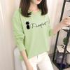 Camiseta Longa Feminina Transfronteiriça Primavera e Outono 2023 Nova Coreana Manga Longa para Estudantes Gola Redonda Estampada Top Camisa Base Tendência
