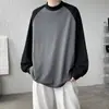 Camiseta de manga raglán con bloques de color para hombre talla grande, capa base de manga larga, sudadera de forro polar para hombre, top T de moda para primavera y otoño