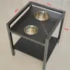 Mesa de Mahjong com Base de Aço e Madeira, Porta-Chá para a Sala de Jogos, Mesa Lateral de Mahjong com Cinzeiro e uma Superfície de Ardósia para Colocar Garrafas de Água