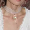 Collar Elegante de Encaje Super Hada Francés Colgante de Cruz Gargantilla Temperamento Femenino Cadena para el Cuello Estilo Dulce Fresco Cadena para la Clavícula