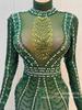 Vestido de Pedrería Verde, Traje Transparente Sexy, Cristal Elástico, Adecuado para Discotecas, Cumpleaños