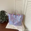 Bolso de hombro individual a rayas de moda de gran capacidad para mujer, bolso de compras elegante para mujer, bolso de mano informal para dama