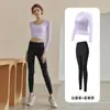 Conjunto de Duas Peças de Tops de Renda, Coletes de Manga Longa, Treinamento Profissional de Pilates, Roupas de Yoga com Bojos, Roupa Esportiva Feminina para Academia