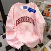 Sudadera Nueva Vibe 2025 Cuello Redondo Estudiante Mujer Marca de Moda Americana Estampado de Letras Tie-Dye Rosa Holgada
