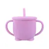 Taza de Aprendizaje para Bebé de Silicona de Grado Alimenticio para 6 Meses y Mayores, Taza con Dos Asas y Popote, Resistente a Altas Temperaturas, Resistente a Caídas, Taza con Popote Anticaídas