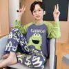 Pijama infantil, algodón puro, conjunto fino de manga larga, nuevo modelo 2026, para niños, estilo caricatura, para niños grandes, ropa de aire acondicionado, se puede usar afuera