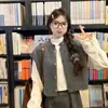 Chaleco de Punto Gris Estilo Universitario Estilo Sal Estilo Coreano Capas de un Solo Botón Borde Crudo Sin Mangas Chaleco Corto