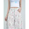 Toma real: Jeans rectos holgados para mujer con estampado de graffiti blanco, nuevos pantalones versátiles de pierna ancha de cintura alta para la primavera-verano 2026