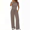 2026 Amazon estilo europeo y americano simple cuello redondo manga corta cordón pierna ancha pantalones casual conjunto de dos piezas para mujer en stock