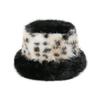 2025 Moda de Pasarela Europea y Americana Sombrero de Piel con Estampado de Leopardo Empalmado Sombrero de Pescador Grueso Cálido de Imitación de Piel de Zorro para Mujer
