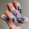 Uñas postizas largas en forma de almendra azul tinta floreciendo decoración de uñas piezas de uñas removibles uñas al por mayor