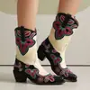 Botas de Cuero Amazónico con Bloques de Color Estilo Europeo y Americano, Talla Extra Grande, Botas de Mujer Transfronterizas, Punta Redonda, Tallas 40-46, Botas Altas, Otoño e Invierno, Tacón Grueso