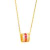 Collar de tres anillos de corindón rojo dorado arena sin decoloración de Pu Zuo Jiu con cuentas de barril de diamantes, nuevo estilo chino, cadena de clavícula ligera de lujo de alta calidad.