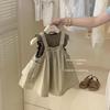 Traje de Verão para Meninas Bebê Estilo Western Infantil Personalizado Marca da Moda Renda Colete Camiseta Bolso Grande Vestido de Princesa