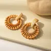 Pendientes Geométricos Huecos de Madera Estilo Retro Europeo y Americano, Nuevos Pendientes Largos Exagerados de Rafia Estilo Festivo Personalizados para Mujer