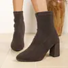 Talla Grande Estilo Europeo y Americano Modernas Sencillas Versátiles Tacón Alto Grueso Botas de Combate Otoño e Invierno Gamuza Punta Fina Sexy Adelgazantes Botines