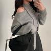 Suéter elegante de manga larga con hombros descubiertos para mujer, estilo retro, estilo coreano, combina con todo.