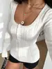 Suéter de punto de cable con cuello cuadrado de manga larga, top versátil de ajuste slim para mujer, europeo y americano, para primavera y otoño de Amazon, en stock