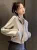 Chaqueta de manga larga para mujer estilo coreano 2026 Primavera y Otoño Nueva Informal con Cremallera Cárdigan Estilo Corto Sudadera Superior Shandong Jimo