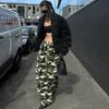 Aliexpress Europeu e Americano Transfronteiriço 2025 Moda Calças de Flanela Camufladas Calças de Rua Soltas Casuais de Perna Larga para Garota Quente