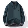 Suéter Falso de Duas Peças Masculino Inverno 2024 Quente Espessado com Forro de Fleece Colarinho Camisa Casual Base Camisa de Tricô