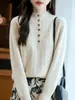 Nuevo Estilo Otoño e Invierno 2025 Suéter 100% Lana para Mujer Cuello Medio Abierto Engrosado Base Ajustado de Aspecto Delgado Color Puro Suéter Versátil