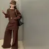 Nova coleção de outono para meninas: um conjunto de suéter de gola redonda estilo despojado e calça de tricô wide leg, com top mais grosso e calça comprida, perfeito para estudantes