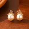 Brincos de Pérola Coroa Castelo dos Sonhos Colar Pingente Feminino Francês de Alto Padrão Brilho Leve Zircônio Microincrustado Brincos da Moda