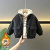 Conjunto de Invierno para Niños 2025 Nuevo Fresco y Elegante Chaqueta Gruesa de Cuero con Forro Polar para Niños Conjunto de Ropa de Invierno de Dos Piezas Moderno