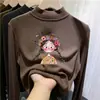 Camiseta térmica para niña con forro de polar, cuello semi-alto, camiseta gruesa, nuevo estilo otoño/invierno 2026, tejido cepillado, para niños de talla mediana y grande
