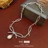 Collar con colgante de perla y lazo de diamante, cadena de clavícula de nicho personalizada, elegante collar de alto sentido, venta al por mayor de fábrica