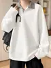 Camiseta de outono de manga longa estilo americano pesada para homens, padrão xadrez pied-de-poule, top de base, gola polo, peça externa