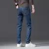 Jeans azules de alta gama italianos para hombre, colección primavera/otoño 2026, corte recto ajustado, elásticos, casual versátil, pantalones largos