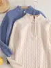 Cárdigan con cremallera y cuello alto retro retorcido, tops de manga larga de otoño e invierno para niños, prendas de punto básicas holgadas para niños y niñas