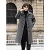 Casaco de Lã Tendência Outono/Inverno de Comprimento Médio com Botões de Chifre Estilo Masculino Jaqueta Trench Coat