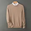 Suéter de lana pura para hombre, nuevo estilo otoño e invierno, cuello redondo holgado, suéter grueso tipo pullover, capa base de punto de lana casual de negocios