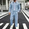 Novo terno masculino de linho de cor sólida casual com gola virada e calças de corte solto, para comércio exterior transfronteiriço europeu e americano