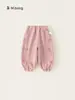 Calça infantil Bangxuan para meninas com laço, calça jogger para bebês, calça casual solta para bebês, calça de moletom infantil versátil
