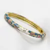 Pulsera de Cloisonné de Pekín para Mujer, Círculo Fino Esmaltado Apertura Ovalada, Filigrana de Pedrería Dorada Simple y de Moda Flor