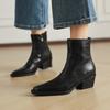 Botines Chelsea de Viajero de Piel de Vaca de Primera Capa de Alta Calidad Otoño e Invierno 2025 Tacón Medio Grueso Punta Afilada Cuero Genuino Botines Cortos para Mujer